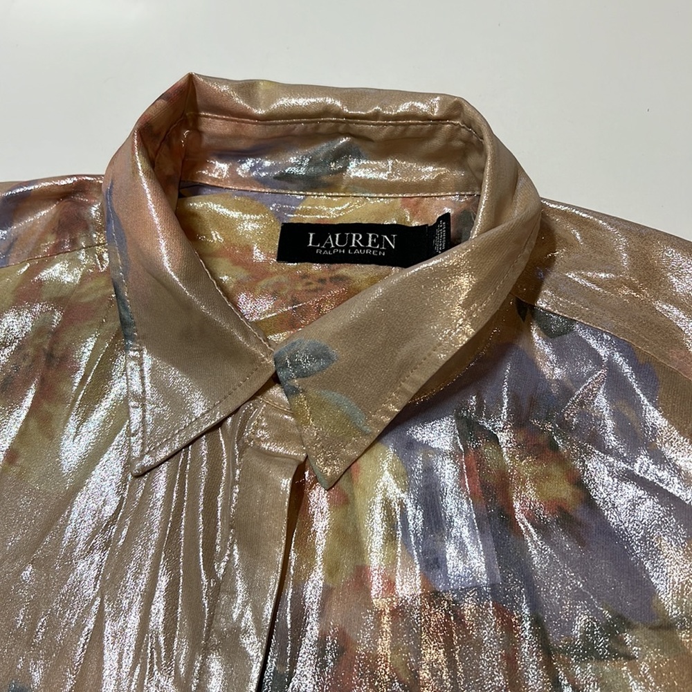 Lauren Ralph Lauren Women's Blushsage Multi-Color Crepe Long Sleeve Shirt - Picture 3 of 5